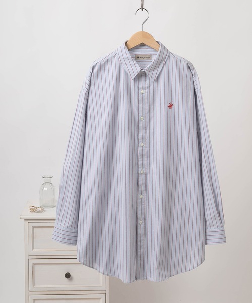 BEVERLY HILLS POLO CLUB(ビバリーヒルズポロクラブ)の「【BEVERLY HILLS POLO CLUB/ビバリーヒルズポロクラブ】スーパーワイドシルエット レギュラーカラーシャツ 無地&ストライプ柄/長袖シャツ(シャツ/ブラウス・レディース・パープル系その他/ライトグリーン/ネイビー/ホワイト/レッド系その他/サックスブルー/パープル/グリーン系その他・M)」の6枚目の写真