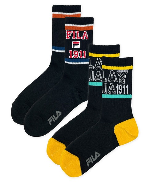 FILA(フィラ)の「FILA/フィラ メンズ クルー丈 ソックス ブランド ロゴ 吸水速乾 消臭 補強 靴下 2足セット(ソックス/靴下・メンズ・ホワイト系/ブラック系・25-27CM)」の1枚目の写真
