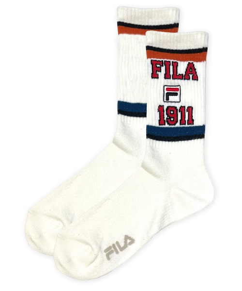 FILA(フィラ)の「FILA/フィラ メンズ クルー丈 ソックス ブランド ロゴ 吸水速乾 消臭 補強 靴下 2足セット(ソックス/靴下・メンズ・ホワイト系/ブラック系・25-27CM)」の4枚目の写真