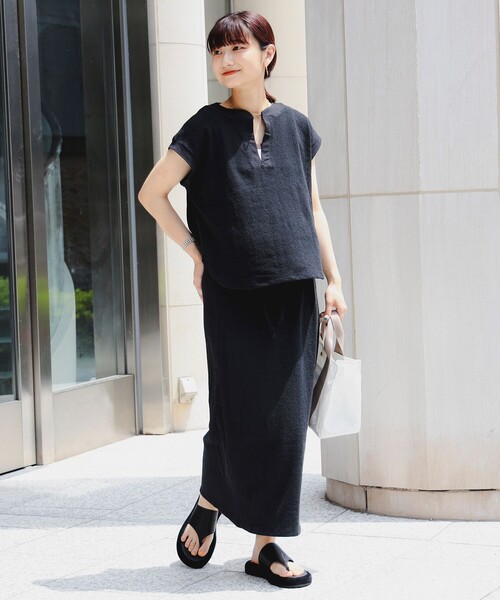 B:MING by BEAMS（ビーミングバイビームス）の「【セットアイテム / ウォッシャブル】B:MING by BEAMS / スラブ テレコ セットアップ（セットアップ・レディース・ブラック/ブルー系その他/マスタード/ライトベージュ/オレンジ/オリーブ・SMALL/MEDIUM）」の2枚目の写真