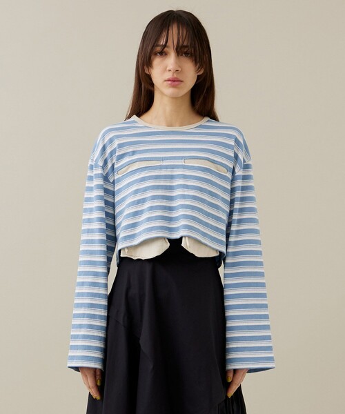 kotohayokozawa（コトハヨコザワ）の「【kotohayokozawa/コトハヨコザワ】クロップドロングT（Tシャツ/カットソー・レディース・ブルー/ホワイト・FREE）」の3枚目の写真