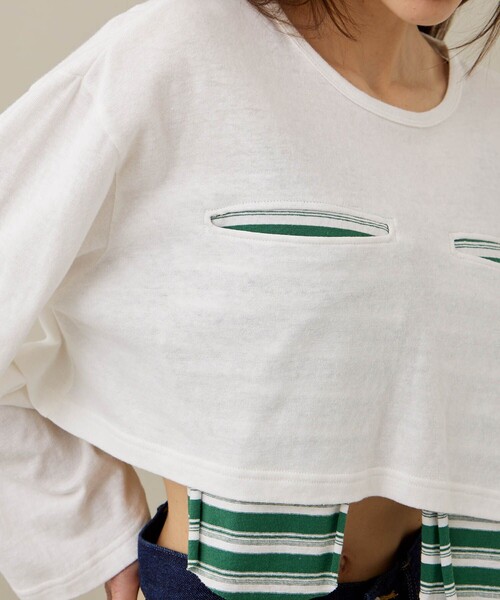 kotohayokozawa（コトハヨコザワ）の「【kotohayokozawa/コトハヨコザワ】クロップドロングT（Tシャツ/カットソー・レディース・ブルー/ホワイト・FREE）」の17枚目の写真