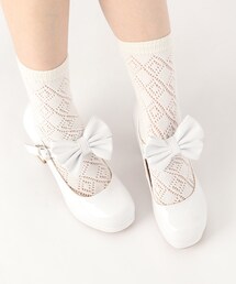 厚底チャンキーヒールリボン付きパンプス