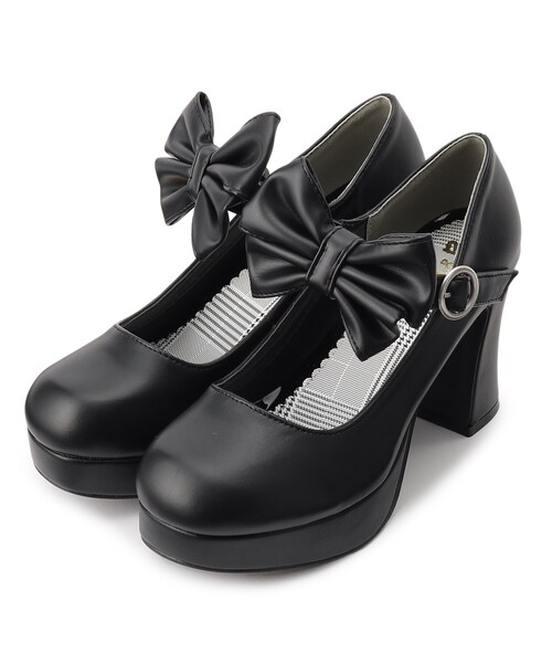 cs T&P（シーエスティーアンドピー）の「厚底チャンキーヒールリボン付きパンプス（パンプス・レディース・ブラック/ホワイト系2/ブラック系1・S/M/L/LL）」の5枚目の写真