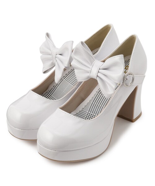 cs T&P（シーエスティーアンドピー）の「厚底チャンキーヒールリボン付きパンプス（パンプス・レディース・ブラック/ホワイト系2/ブラック系1・S/M/L/LL）」の4枚目の写真