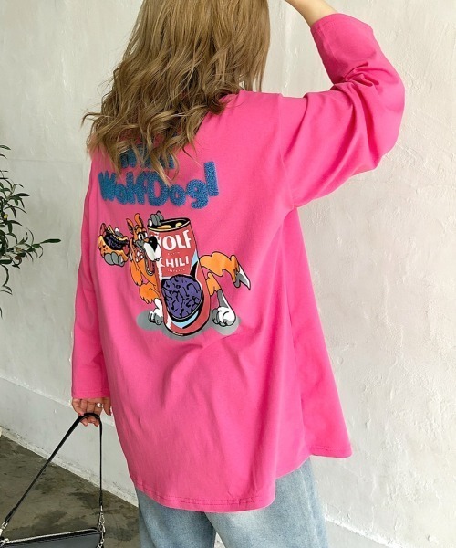 SHEENA(シーナ)の「WolfDog刺しゅうルーズロンT(Tシャツ/カットソー・レディース・ホワイト/グリーン/パープル/チャコールグレー/ピンク・M)」の5枚目の写真