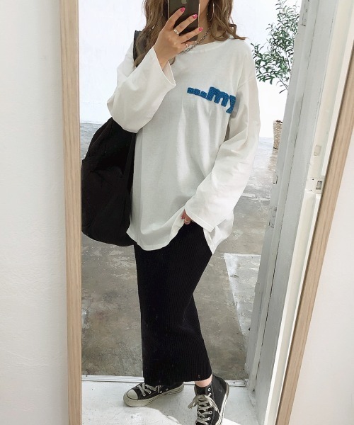 SHEENA(シーナ)の「WolfDog刺しゅうルーズロンT(Tシャツ/カットソー・レディース・ホワイト/グリーン/パープル/チャコールグレー/ピンク・M)」の12枚目の写真