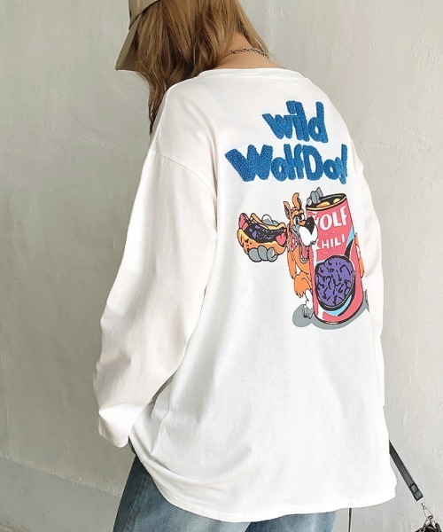 SHEENA(シーナ)の「WolfDog刺しゅうルーズロンT(Tシャツ/カットソー・レディース・ホワイト/グリーン/パープル/チャコールグレー/ピンク・M)」の8枚目の写真