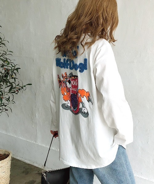 SHEENA(シーナ)の「WolfDog刺しゅうルーズロンT(Tシャツ/カットソー・レディース・ホワイト/グリーン/パープル/チャコールグレー/ピンク・M)」の20枚目の写真
