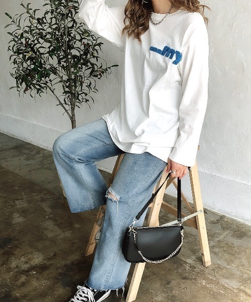 SHEENA(シーナ)の「WolfDog刺しゅうルーズロンT(Tシャツ/カットソー・レディース・ホワイト/グリーン/パープル/チャコールグレー/ピンク・M)」の21枚目の写真