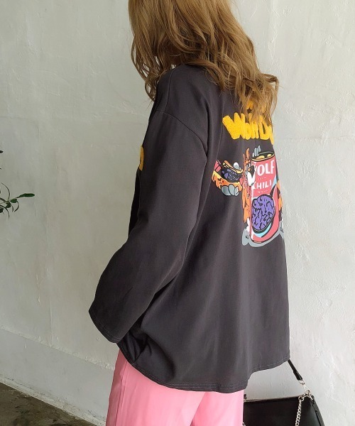 SHEENA(シーナ)の「WolfDog刺しゅうルーズロンT(Tシャツ/カットソー・レディース・ホワイト/グリーン/パープル/チャコールグレー/ピンク・M)」の18枚目の写真