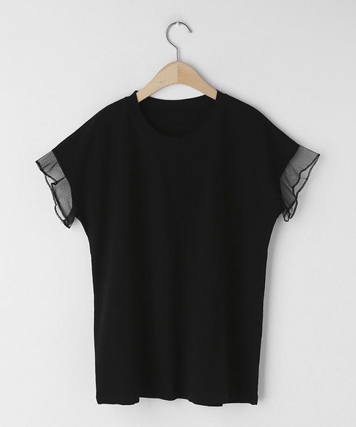 セール】フリル半袖異素材Tシャツ（Tシャツ/カットソー