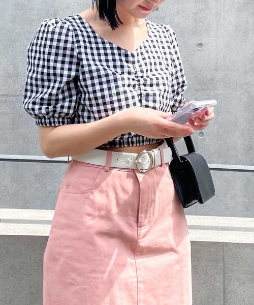 シャツ+ブラウス(長袖+七分) Ginghamcheck Puff Blouse セール】gingham check puff sleeve blouse（シャツ/ブラウス