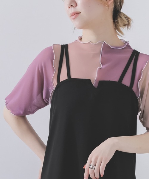 n'OrLABEL(ノアールレーベル)の「『前後2wayメッシュシアー配色カットソー』(Tシャツ/カットソー・レディース・ピンク/オフホワイト/ブラック・M/L/LL)」の3枚目の写真