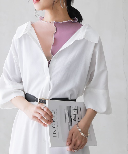n'OrLABEL(ノアールレーベル)の「『前後2wayメッシュシアー配色カットソー』(Tシャツ/カットソー・レディース・ピンク/オフホワイト/ブラック・M/L/LL)」の8枚目の写真