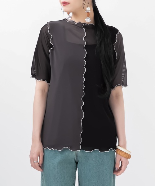 n'OrLABEL(ノアールレーベル)の「『前後2wayメッシュシアー配色カットソー』(Tシャツ/カットソー・レディース・ピンク/オフホワイト/ブラック・M/L/LL)」の12枚目の写真