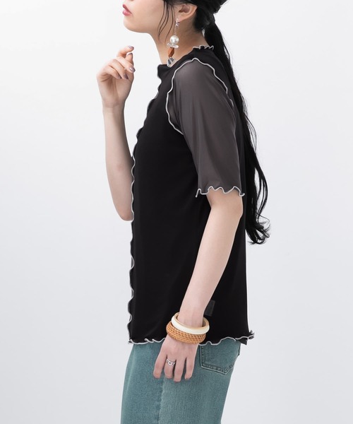 n'OrLABEL(ノアールレーベル)の「『前後2wayメッシュシアー配色カットソー』(Tシャツ/カットソー・レディース・ピンク/オフホワイト/ブラック・M/L/LL)」の13枚目の写真