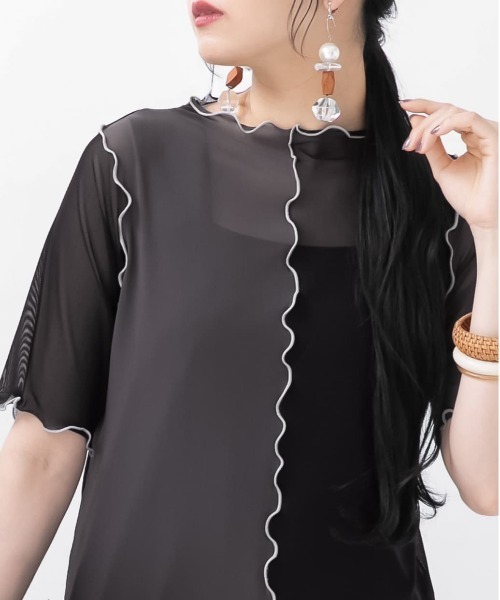 n'OrLABEL(ノアールレーベル)の「『前後2wayメッシュシアー配色カットソー』(Tシャツ/カットソー・レディース・ピンク/オフホワイト/ブラック・M/L/LL)」の11枚目の写真