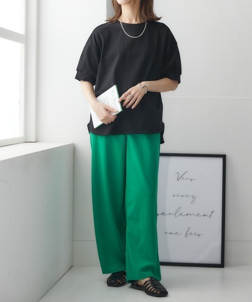nissen(ニッセン)の「綿100%バスク後ろボタントップス(2023改良Ver.)(Tシャツ/カットソー・レディース・ブラック/グレイッシュベージュ/グレイッシュブルー/オフホワイト/ライトカーキ/ラベンダー・S~M/L~LL)」の16枚目の写真