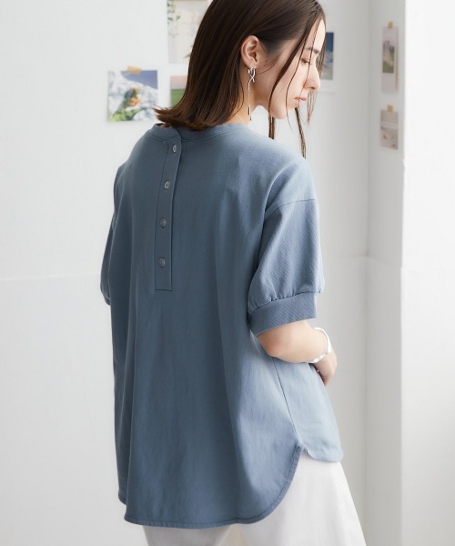 2色展開★アウトドア風ルーズTシャツ/追跡有 T-ADJUST-SLITS-R13 T-shirt with runway set print｜ブラック