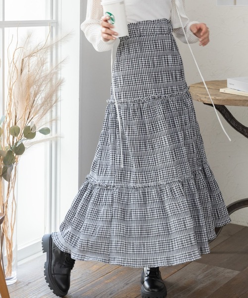 セール】ギンガムチェック ティアードスカート（スカート）｜Ada