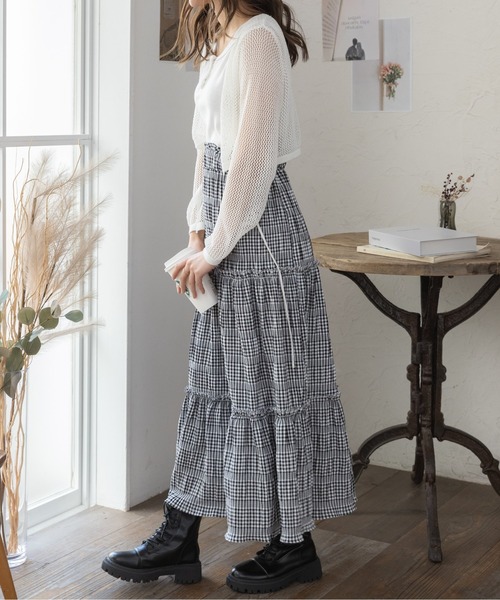 Ada.（エイダ）の「ギンガムチェック ティアードスカート（スカート・レディース・ブラック・FREE）」の5枚目の写真