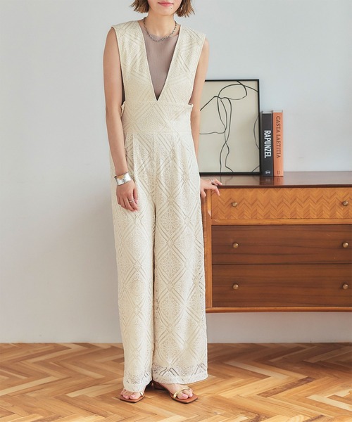 ハイウエストレースオールインワン/サロペット