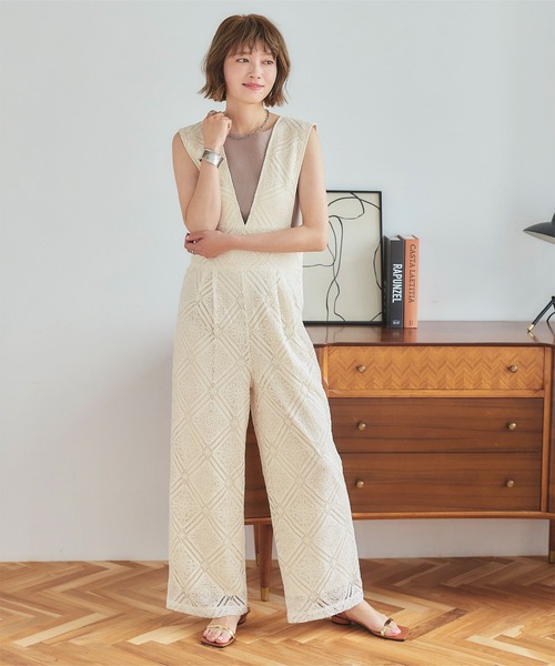 ハイウエストレースオールインワン/サロペット