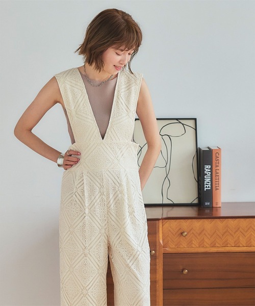 ハイウエストレースオールインワン/サロペット