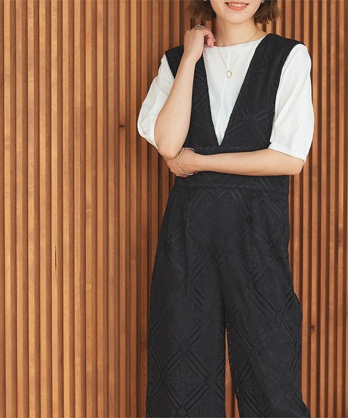 ハイウエストレースオールインワン/サロペット