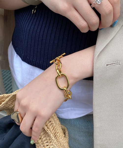 DouDou（ドゥドゥ）の「スクエアチェーン×ラウンドチェーンブレス（ブレスレット・レディース・シルバー/ゴールド・FREE）」の2枚目の写真