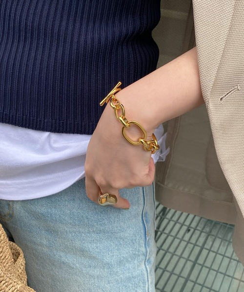 DouDou（ドゥドゥ）の「スクエアチェーン×ラウンドチェーンブレス（ブレスレット・レディース・シルバー/ゴールド・FREE）」の3枚目の写真