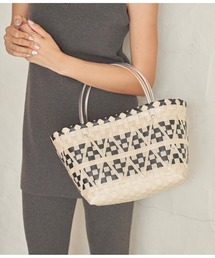 モノトーン格子カゴトートバッグ