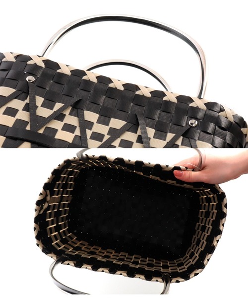 anap mimpi（アナップミンピ）の「モノトーン格子カゴトートバッグ（トートバッグ・レディース・アイボリー/ブラック・FREE）」の4枚目の写真