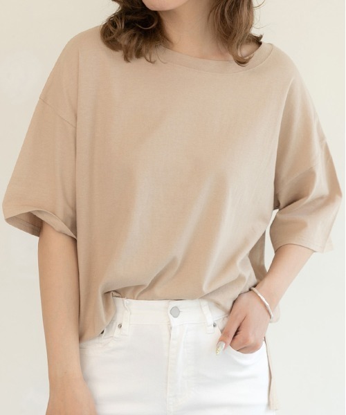 ad thie(アドティエ)の「オーバーサイズ チュニック Tシャツ(Tシャツ/カットソー・レディース・グリーン/ブルー/ライトグレー/パープル/ダークブラウン/オフホワイト/モカ/ピンクベージュ/スモーク/ベージュ/ブラウン/ブラック/ピンク系その他4/チャコール/アイボリー・FREE)」の8枚目の写真