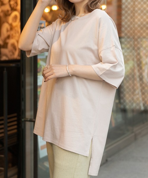 ad thie(アドティエ)の「オーバーサイズ チュニック Tシャツ(Tシャツ/カットソー・レディース・グリーン/ブルー/ライトグレー/パープル/ダークブラウン/オフホワイト/モカ/ピンクベージュ/スモーク/ベージュ/ブラウン/ブラック/ピンク系その他4/チャコール/アイボリー・FREE)」の13枚目の写真