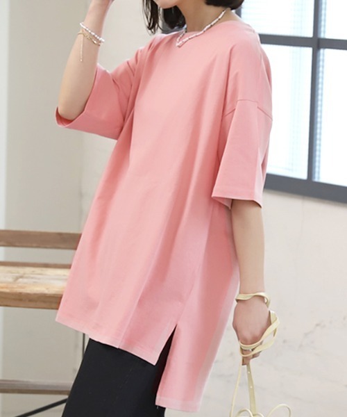 ad thie(アドティエ)の「オーバーサイズ チュニック Tシャツ(Tシャツ/カットソー・レディース・グリーン/ブルー/ライトグレー/パープル/ダークブラウン/オフホワイト/モカ/ピンクベージュ/スモーク/ベージュ/ブラウン/ブラック/ピンク系その他4/チャコール/アイボリー・FREE)」の14枚目の写真