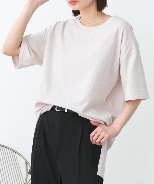 ad thie(アドティエ)の「オーバーサイズ チュニック Tシャツ(Tシャツ/カットソー・レディース・グリーン/ブルー/ライトグレー/パープル/ダークブラウン/オフホワイト/モカ/ピンクベージュ/スモーク/ベージュ/ブラウン/ブラック/ピンク系その他4/チャコール/アイボリー・FREE)」の15枚目の写真