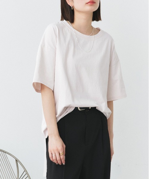 ad thie(アドティエ)の「オーバーサイズ チュニック Tシャツ(Tシャツ/カットソー・レディース・グリーン/ブルー/ライトグレー/パープル/ダークブラウン/オフホワイト/モカ/ピンクベージュ/スモーク/ベージュ/ブラウン/ブラック/ピンク系その他4/チャコール/アイボリー・FREE)」の22枚目の写真