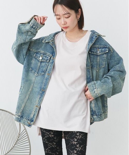 ad thie(アドティエ)の「オーバーサイズ チュニック Tシャツ(Tシャツ/カットソー・レディース・グリーン/ブルー/ライトグレー/パープル/ダークブラウン/オフホワイト/モカ/ピンクベージュ/スモーク/ベージュ/ブラウン/ブラック/ピンク系その他4/チャコール/アイボリー・FREE)」の19枚目の写真