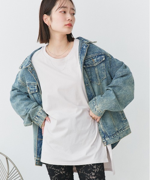 ad thie(アドティエ)の「オーバーサイズ チュニック Tシャツ(Tシャツ/カットソー・レディース・グリーン/ブルー/ライトグレー/パープル/ダークブラウン/オフホワイト/モカ/ピンクベージュ/スモーク/ベージュ/ブラウン/ブラック/ピンク系その他4/チャコール/アイボリー・FREE)」の18枚目の写真