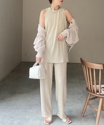 楊柳プリーツアメスリタンクトッププルオーバー&パンツスタイルセットアップ