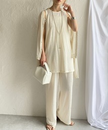 楊柳プリーツアメスリタンクトッププルオーバー&パンツスタイルセットアップ