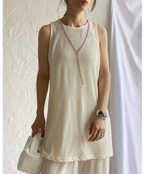 She's Closet(シーズクローゼット)の「楊柳プリーツアメスリタンクトッププルオーバー&パンツスタイルセットアップ(セットアップ・レディース・グレイッシュベージュ/ブラック/アイボリー・FREE)」の11枚目の写真