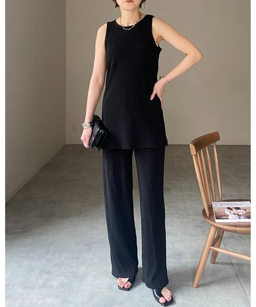 She's Closet(シーズクローゼット)の「楊柳プリーツアメスリタンクトッププルオーバー&パンツスタイルセットアップ(セットアップ・レディース・グレイッシュベージュ/ブラック/アイボリー・FREE)」の18枚目の写真