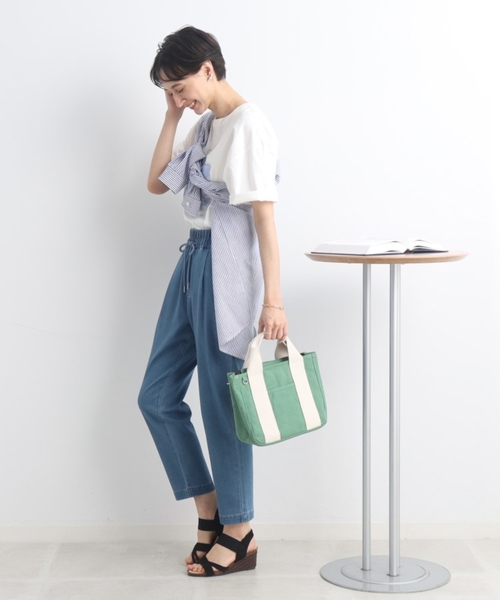 SHOO・LA・RUE(シューラルー)の「◆【仕切りが動く】整理整頓できちゃうハンプトートバッグ(トートバッグ・レディース・グレー/グリーン/アイボリー・00)」の1枚目の写真