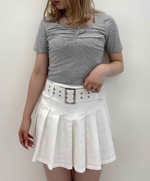 SPIGA（スピーガ）の「ﾃﾞｺﾙﾃﾗｲﾝﾘﾎﾞﾝ風ﾄｯﾌﾟｽ（Tシャツ/カットソー・レディース・ホワイト/ブラック/グレー・FREE）」の13枚目の写真