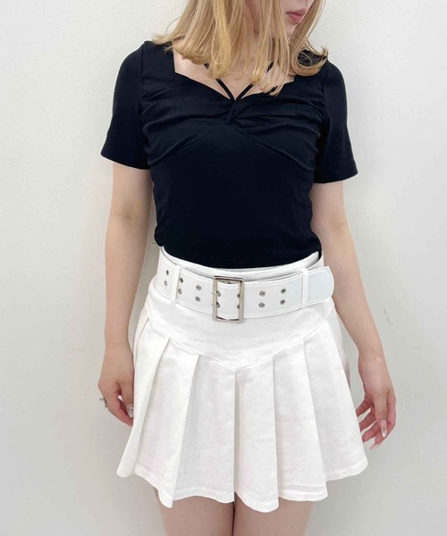 SPIGA（スピーガ）の「ﾃﾞｺﾙﾃﾗｲﾝﾘﾎﾞﾝ風ﾄｯﾌﾟｽ（Tシャツ/カットソー・レディース・ホワイト/ブラック/グレー・FREE）」の14枚目の写真