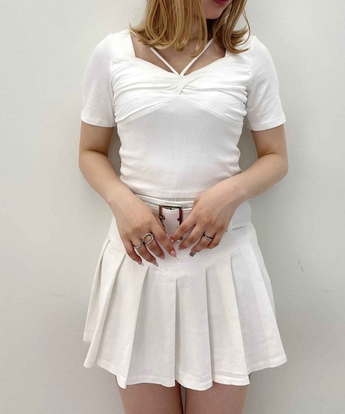 SPIGA（スピーガ）の「ﾃﾞｺﾙﾃﾗｲﾝﾘﾎﾞﾝ風ﾄｯﾌﾟｽ（Tシャツ/カットソー・レディース・ホワイト/ブラック/グレー・FREE）」の15枚目の写真