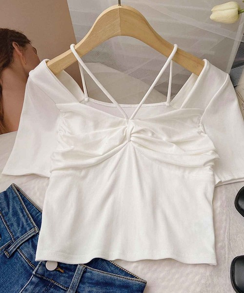 SPIGA（スピーガ）の「ﾃﾞｺﾙﾃﾗｲﾝﾘﾎﾞﾝ風ﾄｯﾌﾟｽ（Tシャツ/カットソー・レディース・ホワイト/ブラック/グレー・FREE）」の18枚目の写真